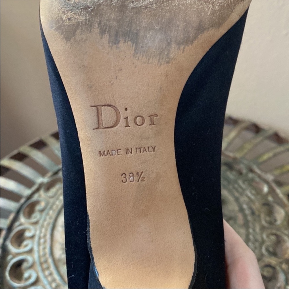 Classic Christian DIOR Black Satin Pointy Toe Kitten Heel Shoes - Picture 10 of 16